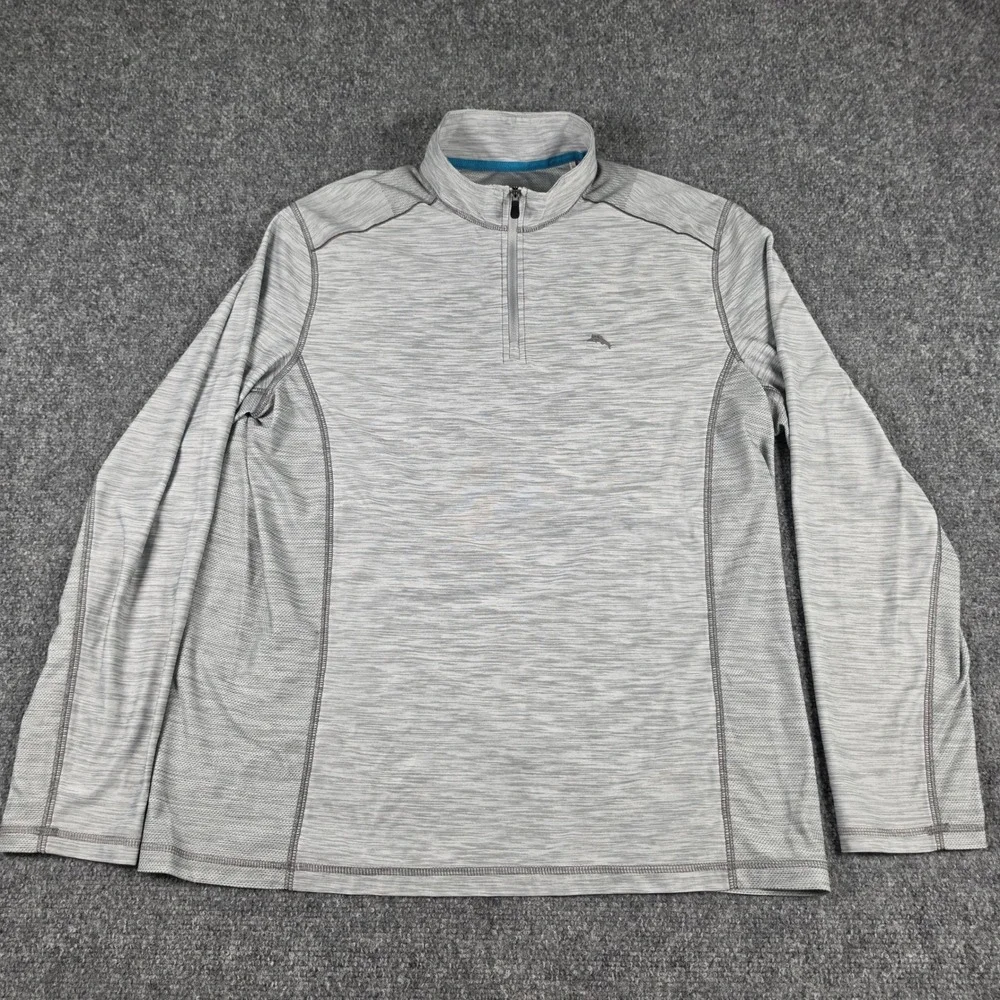 Tommy Bahama IslandZone Quarter Zip Mens Medium Gray Pullover Space Dye - Picture 3 of 8